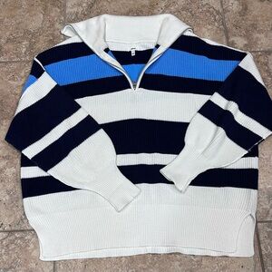 Aerie Women's Beyond Quarter Zip-Up Sweater - Navy, Blue, and White